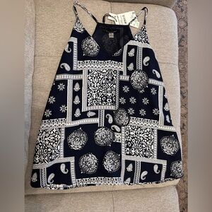 Navy and White Patterned Women's Top